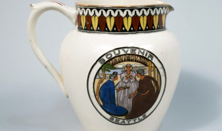 Alaska-Yukon-Pacific Exposition (AYPE) souvenir pitcher made for The Bon MarchÃ©, 1909.